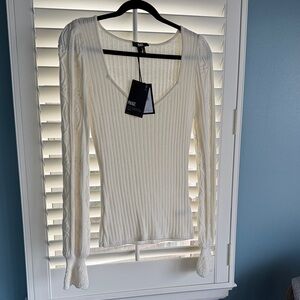 PAIGE Cream Ribbed Knit Blouse
